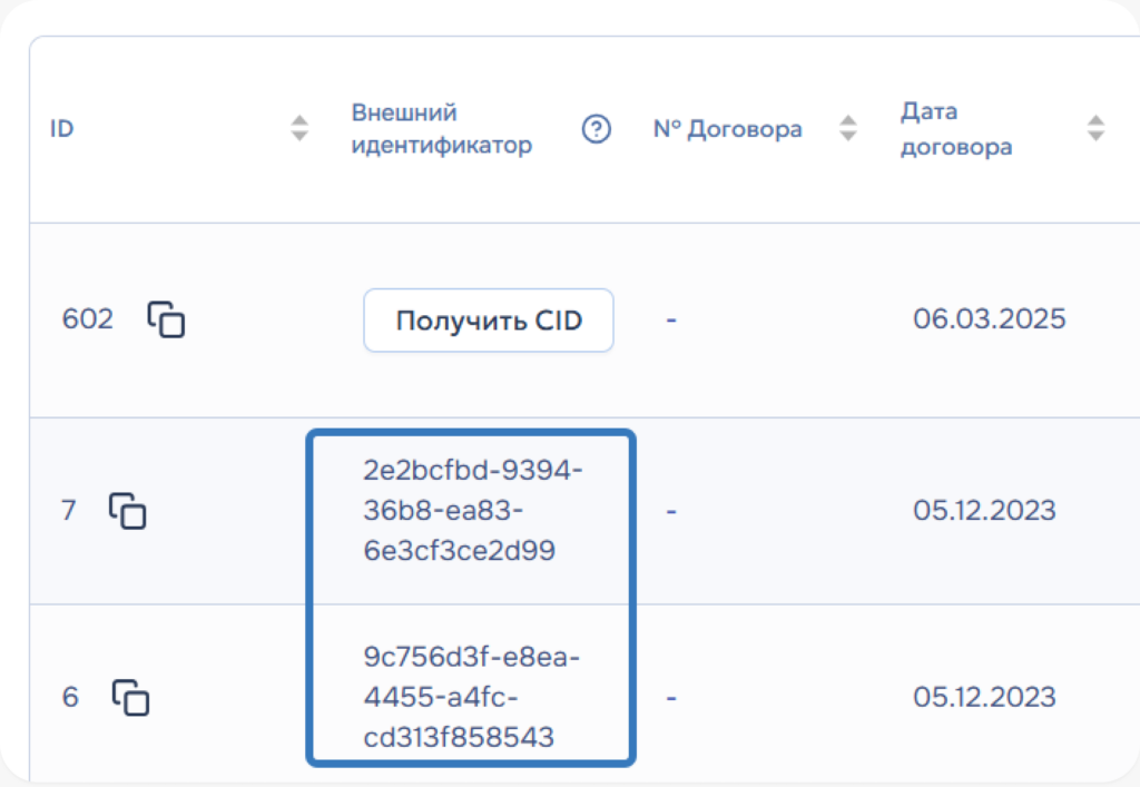 Внешний договор (cid)